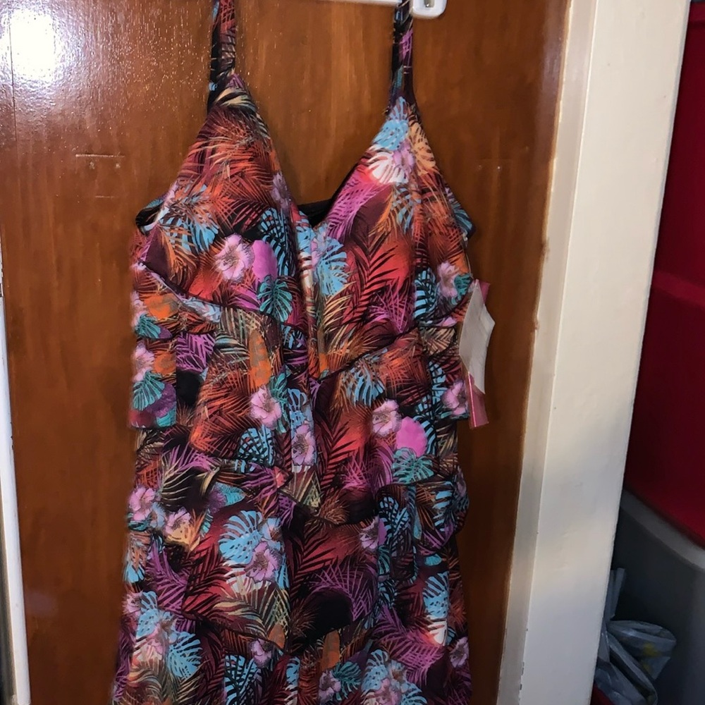 Fit 4 Ur Hips 3-Tiered Romper Bathing Suit QVC Tropical NWT New